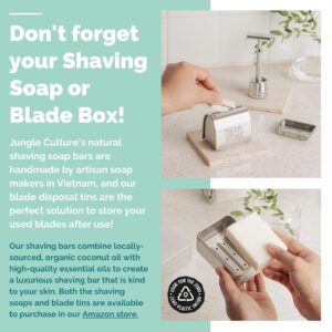 Jungle Culture Safety Razor with 10 Double Edge Blades • One Blade Metal Razors for Women & Men for Body & Face • Eco Friendly & Reusable Shaver • Green