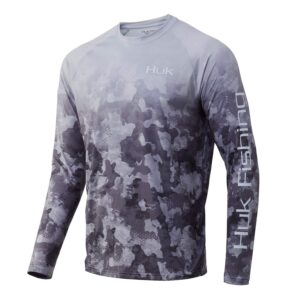 Huk Men's Pattern Pursuit Long Sleeve Performance Shirt, Refraction Fish Fade-Storm, 3X-Large