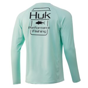 huk men's pursuit long sleeve sun protecting fishing shirt, tuna badge-seafoam (new logo), x-large