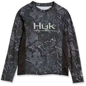 huk unisex-child pursuit camo kid's long sleeve performance shirt, mossy oak hydro standards, x-large