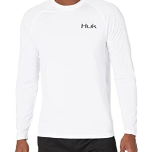 HUK Men's Pursuit Long Sleeve Sun Protecting Fishing Shirt, Shield-White, Small