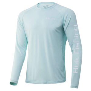 huk men's pursuit long sleeve sun protecting fishing shirt, marlin-seafoam, medium