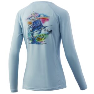 huk women's pursuit long sleeve performance shirt + sun protection, sailfish-ice blue, x-small
