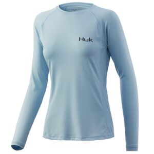 HUK Women's Pursuit Long Sleeve Performance Shirt + Sun Protection, Sailfish-Ice Blue, X-Small