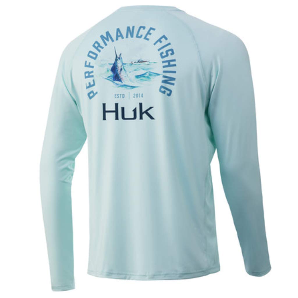 HUK Men's Pursuit Long Sleeve Sun Protecting Fishing Shirt, Marlin-Seafoam, X-Large