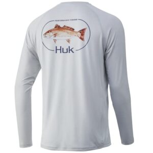 huk men's pursuit long sleeve sun protecting fishing shirt, redfish-glacier, small