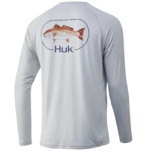 HUK Men's Pursuit Long Sleeve Sun Protecting Fishing Shirt, Redfish-Glacier, Small