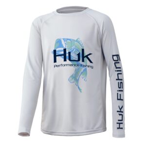 huk kids' pursuit long sleeve sun protecting fishing shirt, blue radiance, small