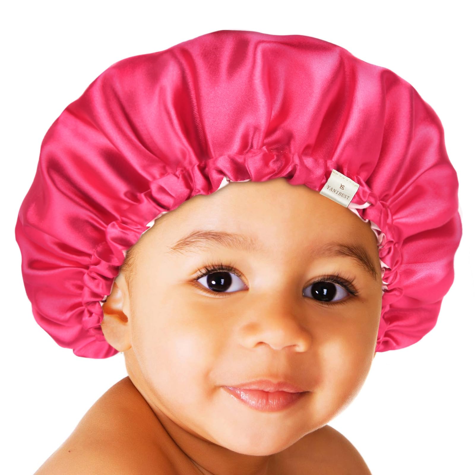 YANIBEST Baby Satin Bonnet Sleep Cap - Double Layer Reversible Adjustable Silky Satin Cap for Infant Toddler(6-36 Months,Hot Pink)