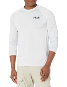 huk men's pursuit long sleeve sun protecting fishing shirt, tuna badge-glacier (new logo), small