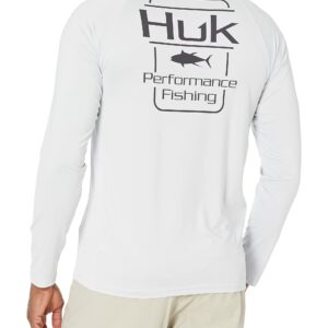 HUK Men's Pursuit Long Sleeve Sun Protecting Fishing Shirt, Tuna Badge-Glacier (New Logo), Small