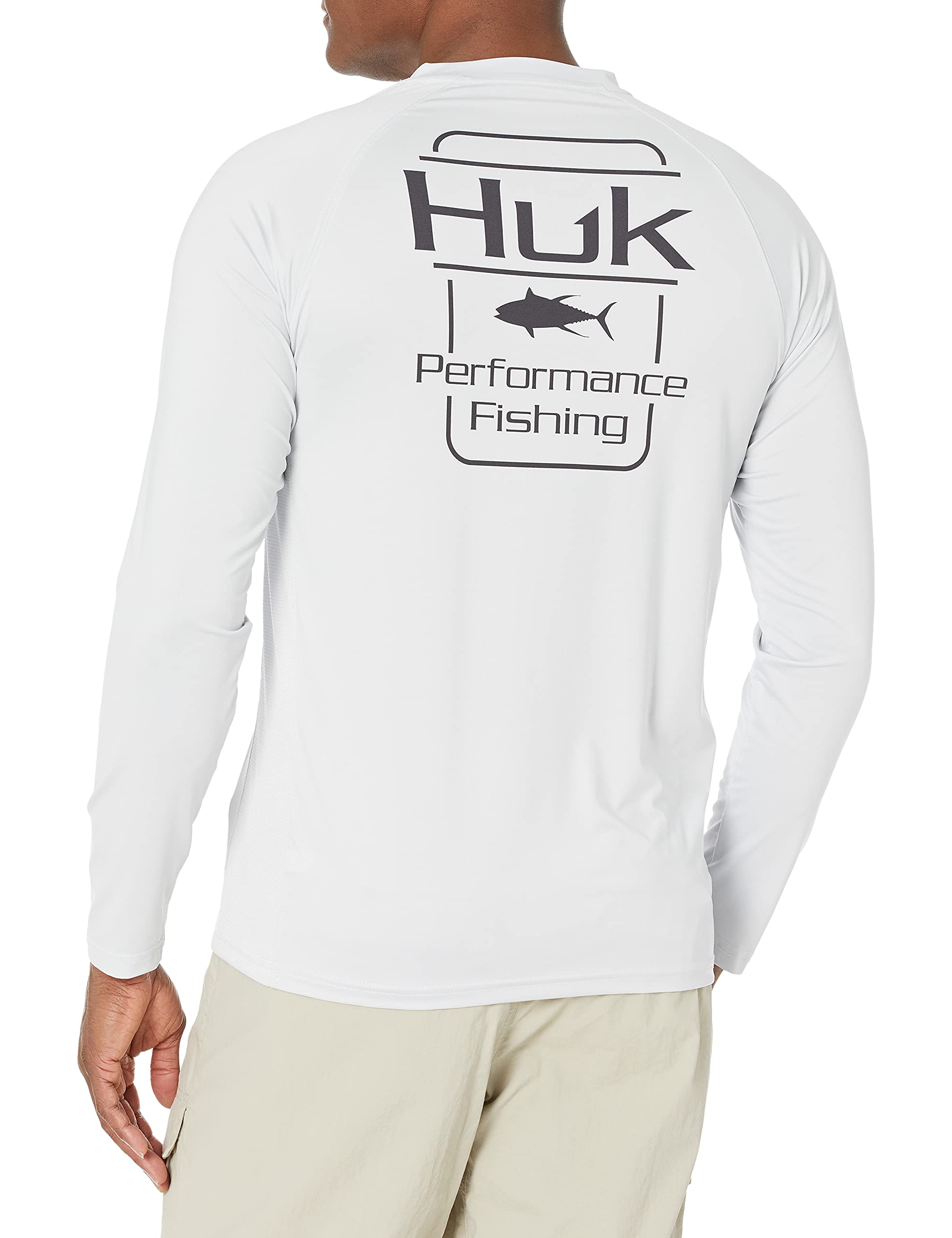 HUK Men's Pursuit Long Sleeve Sun Protecting Fishing Shirt, Tuna Badge-Glacier (New Logo), X-Large