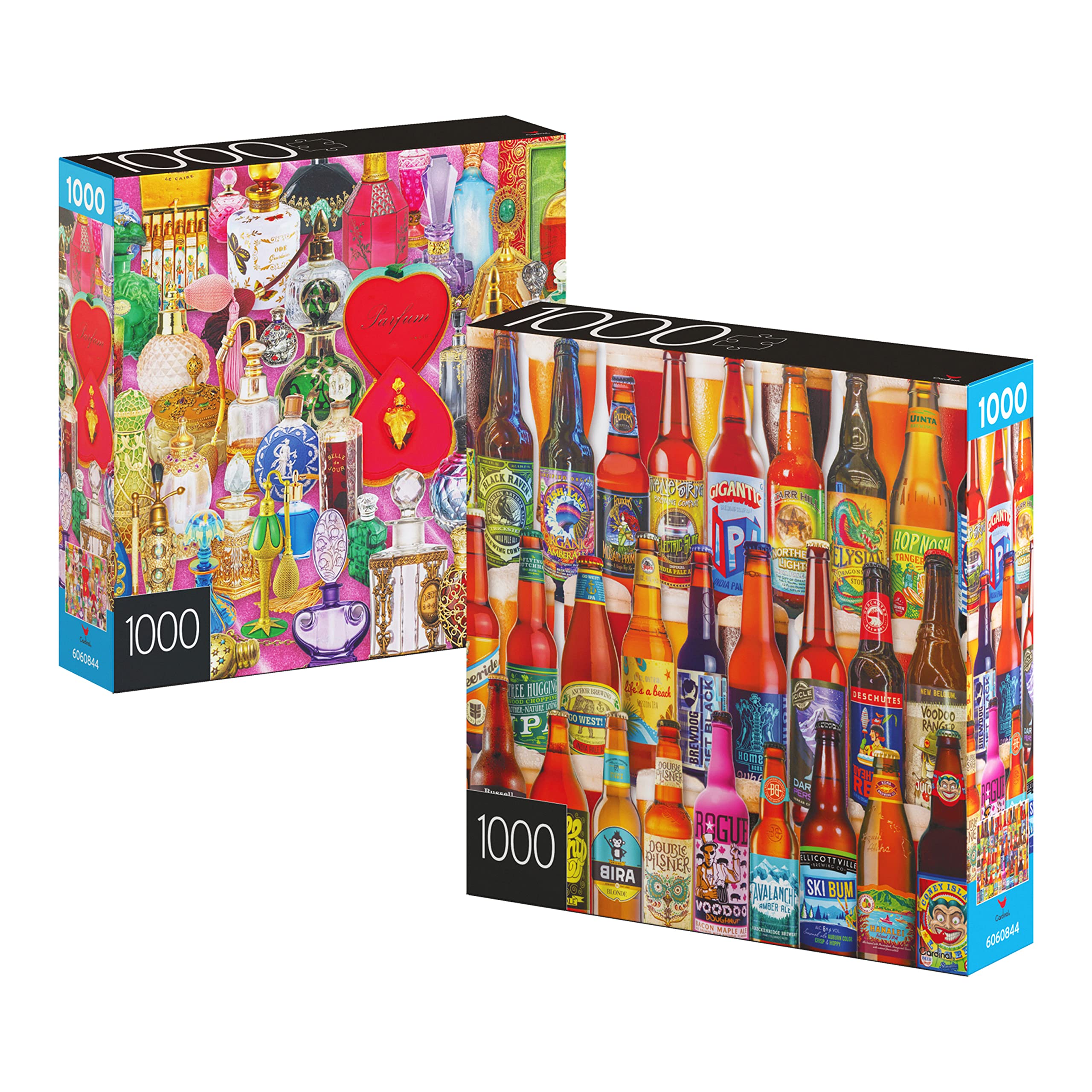 2-Pack of 1000-Piece Jigsaw Puzzles, for Adults, Families, and Kids Ages 8 and Up, Perfume Bottles and Craft Beer Bottles