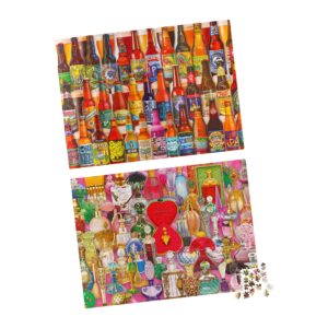 2-Pack of 1000-Piece Jigsaw Puzzles, for Adults, Families, and Kids Ages 8 and Up, Perfume Bottles and Craft Beer Bottles