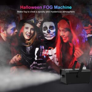 Upgraded Fog Machine with Continuous Fog, Fansteck Halloween Smoke Machine Professional Time Control One Key to Get 30S 60S 80S 3 Modes Continuous Spray, Remote Control/Over Temperature Protection