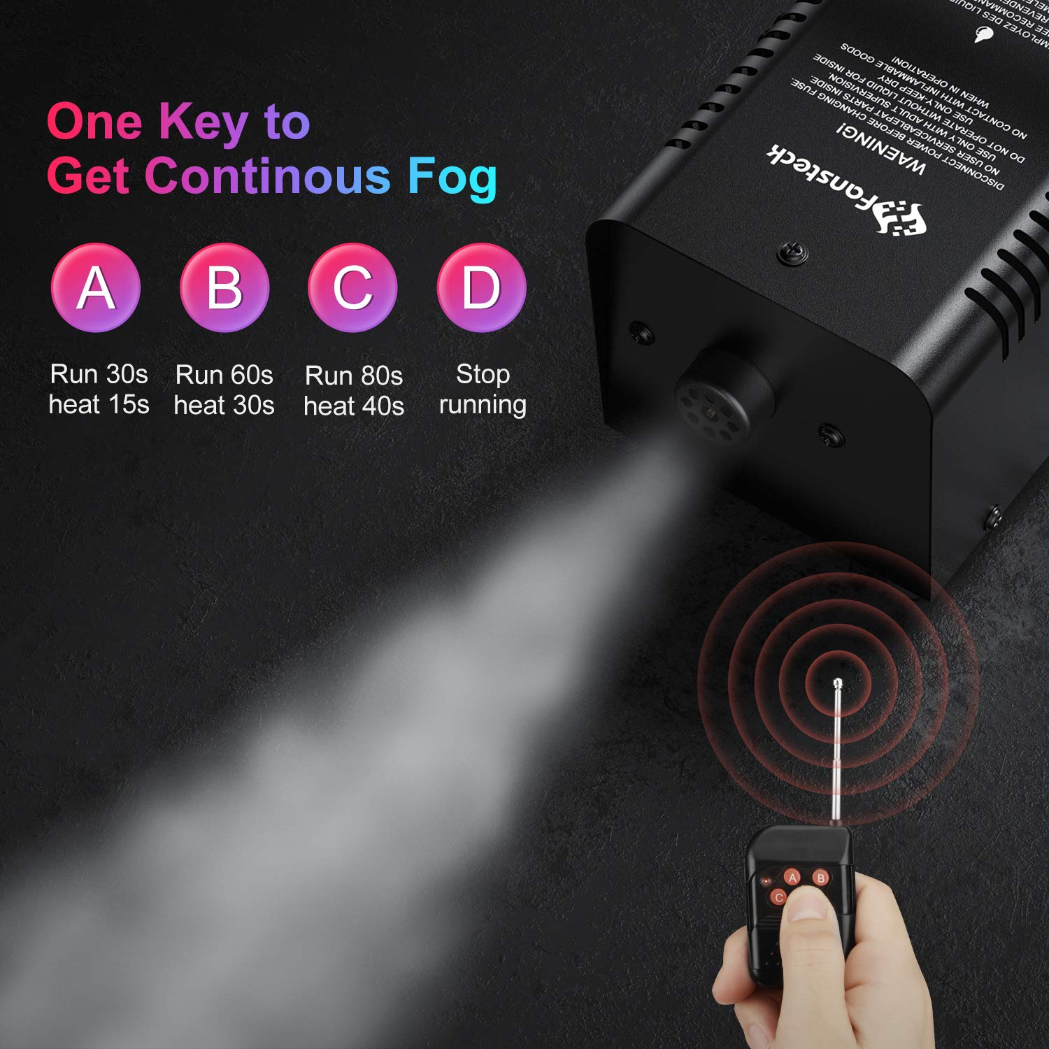 Upgraded Fog Machine with Continuous Fog, Fansteck Halloween Smoke Machine Professional Time Control One Key to Get 30S 60S 80S 3 Modes Continuous Spray, Remote Control/Over Temperature Protection