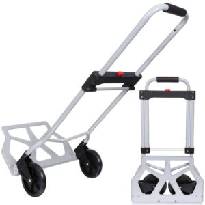 220lbs capacity folding hand truck and dolly, portable heavy duty aluminum two-wheel luggage cart for travel and office use (us stock)