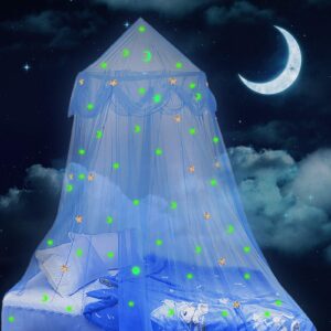glamorstar bed canopy for girls princess mosquito net glow in the dark stars and moon crib hanging tent bedroom decor gift for kids pink