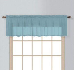 california drapes 1pc sheer voile window treatment valance for kitchens, bathrooms, basements & more (slate blue, 55" x 14")