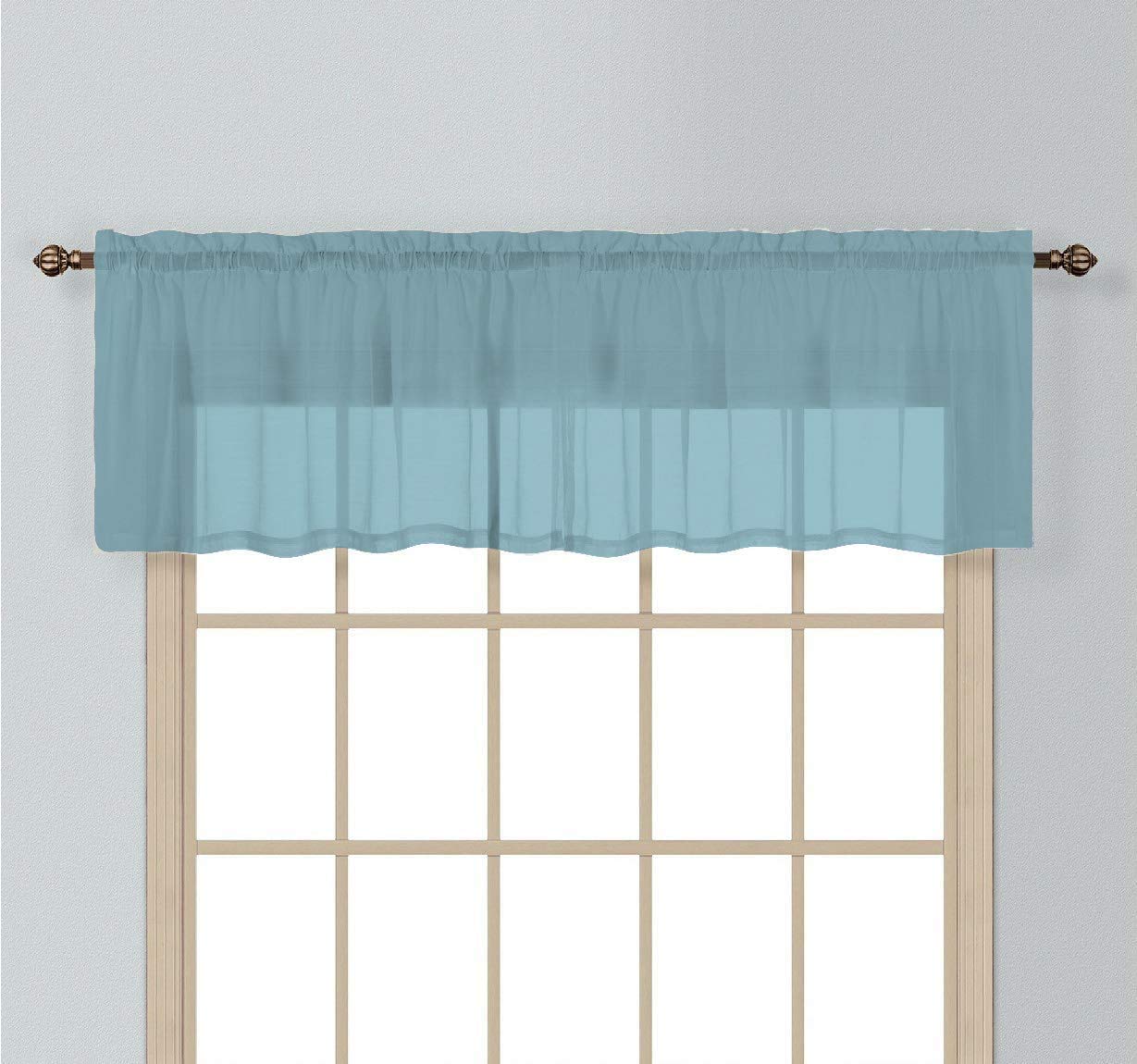 California Drapes 1PC Sheer Voile Window Treatment Valance for Kitchens, Bathrooms, Basements & More (Slate Blue, 55" X 14")