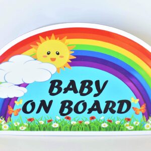 CHUBBYCHEEKS Baby on Board Magnet Sign for Car, Water Resistant, Weather Resistant with UV Protected Film (Rainbow)