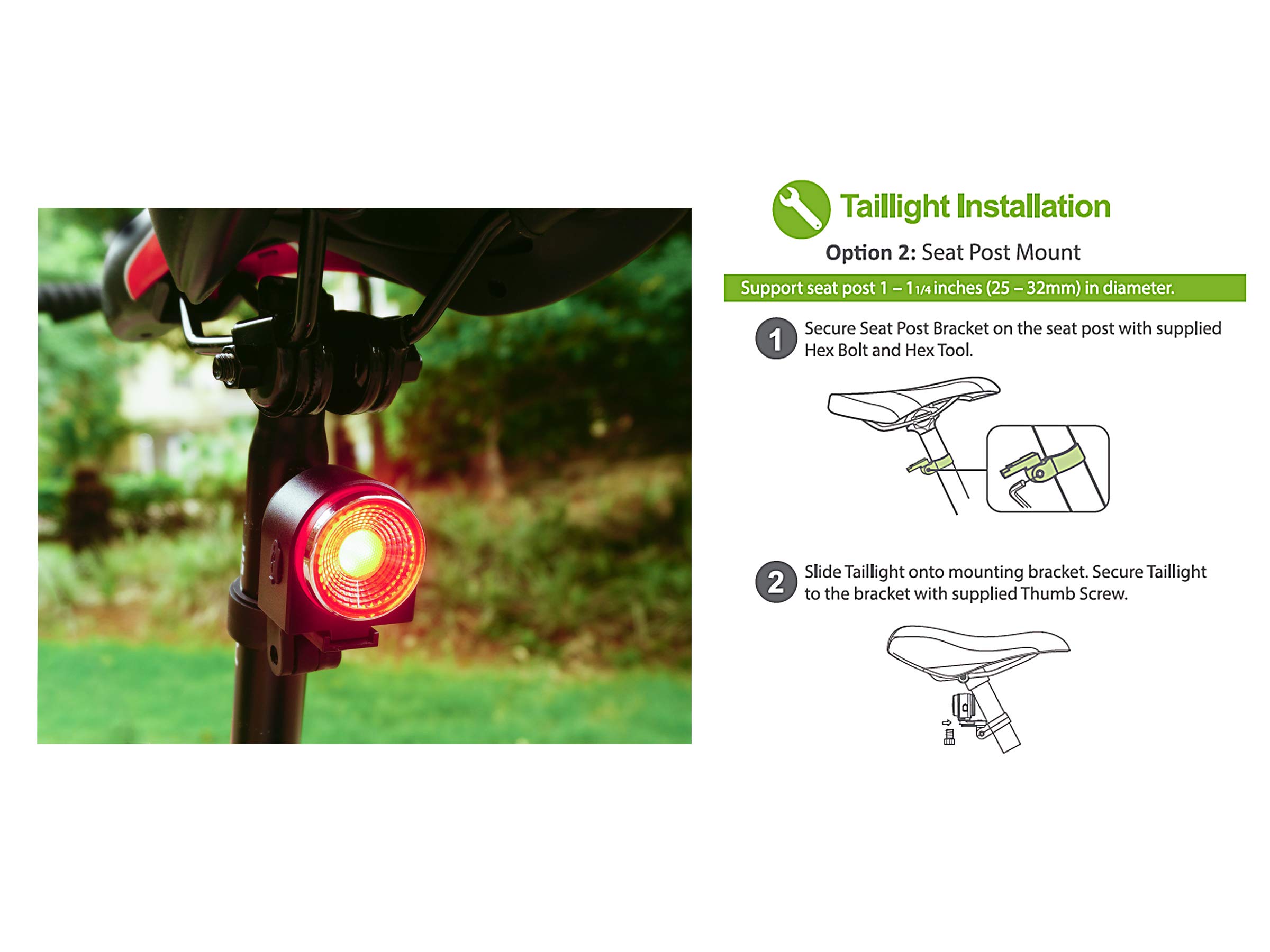 Wireless Bike Alarm w/Smart Taillight: Anti-Theft Alarm w/Remote; Auto On/Off Taillight w/New Burst Strobe Mode for Daytime; Deceleration Warning; Wireless Electric Horn & Bike Finder.