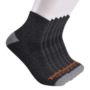 timberland pro mens timberland pro men's performance quarter length 1/2 cushion 6-pack casual socks, charcoal heather, large us