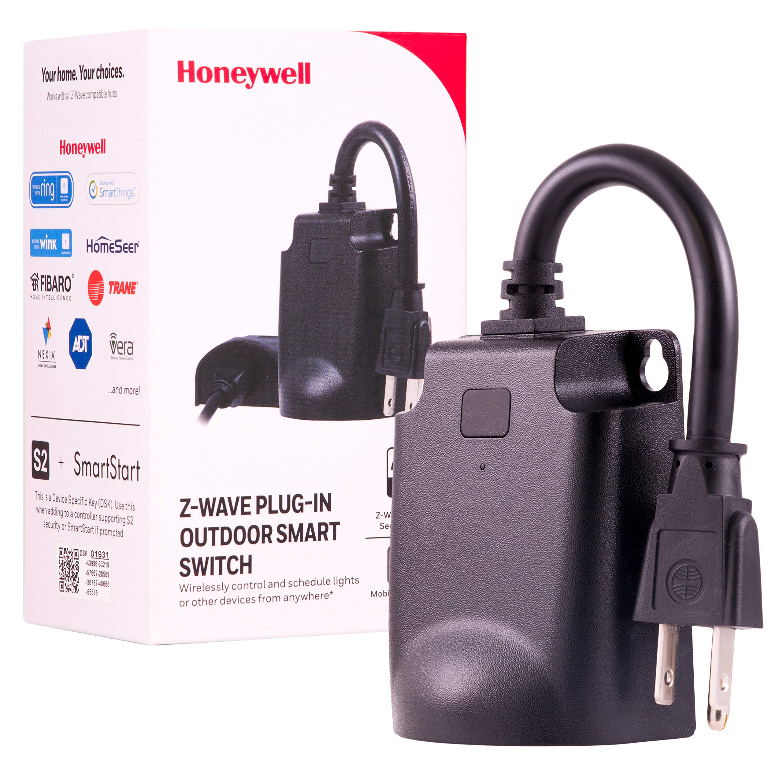 Honeywell 39363-CS2 UltraPro Z-Wave Plus Outdoor Plug-in Switch, Weather-Resistant, 1 Grounded Outlet, 39363, Black