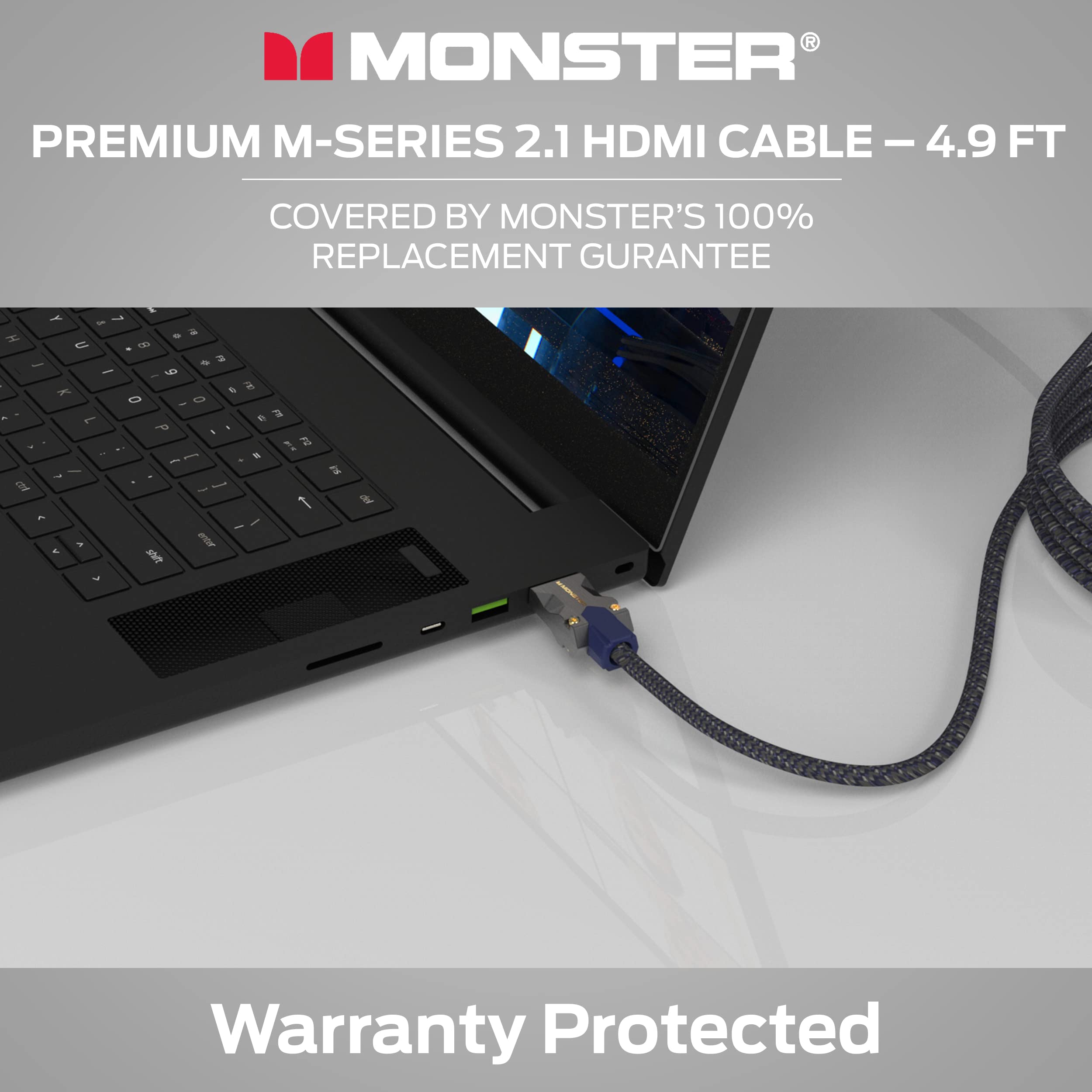 Monster M-Series 3000 Certified Premium 8K High Speed - 2.1, 4K 120Hz , 48 Gbps- HDMI Cables for Apple TV, Roku, Smart TV, Laptop, Montior - 4.9 ft