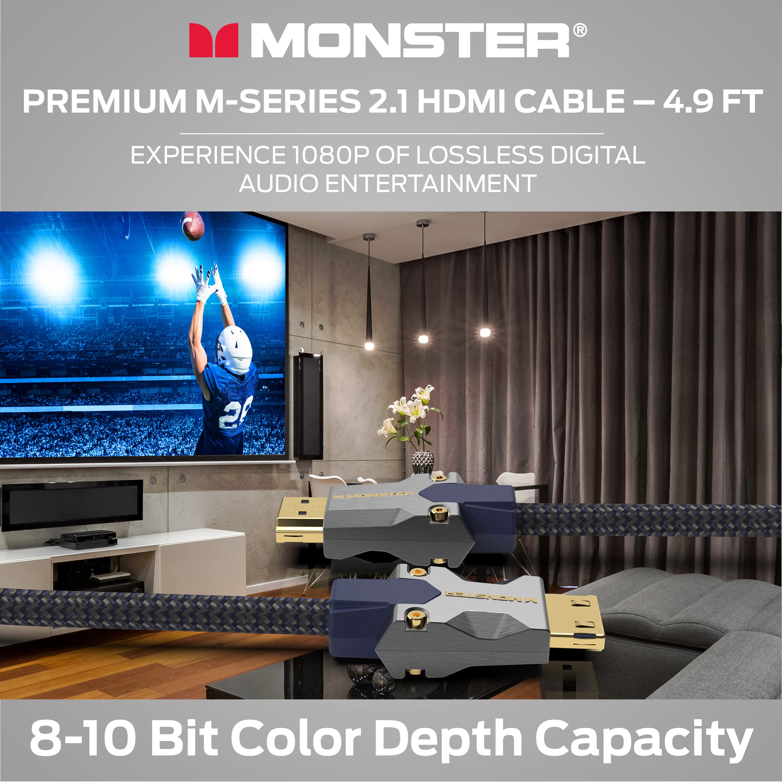 Monster M-Series 3000 Certified Premium 8K High Speed - 2.1, 4K 120Hz , 48 Gbps- HDMI Cables for Apple TV, Roku, Smart TV, Laptop, Montior - 4.9 ft