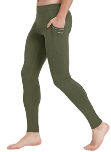 willit men's active yoga leggings pants running dance tights with pockets cycling workout pants quick dry army green s