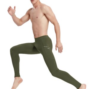 Willit Men's Active Yoga Leggings Pants Running Dance Tights with Pockets Cycling Workout Pants Quick Dry Army Green S