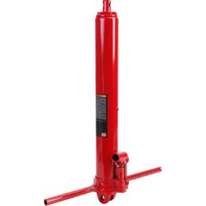 big red 3 ton hydraulic long ram jack with single piston pump and clevis base (fits: garage/shop cranes, engine hoists, and more) w/handle, red, a41417r