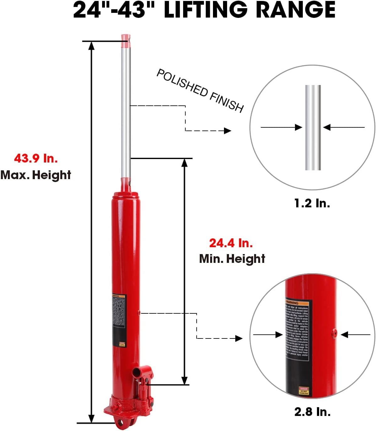 Big Red 3 Ton Hydraulic Long Ram Jack with Single Piston Pump and Clevis Base (Fits: Garage/Shop Cranes, Engine Hoists, and More) w/Handle, Red, A41417R