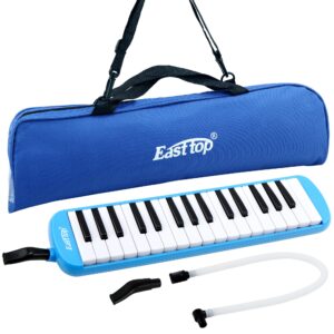 east top 32-key melodica, professional mouth melodica keyboard organ melodica instrument for adults, students and kids, as a gift, set-blue