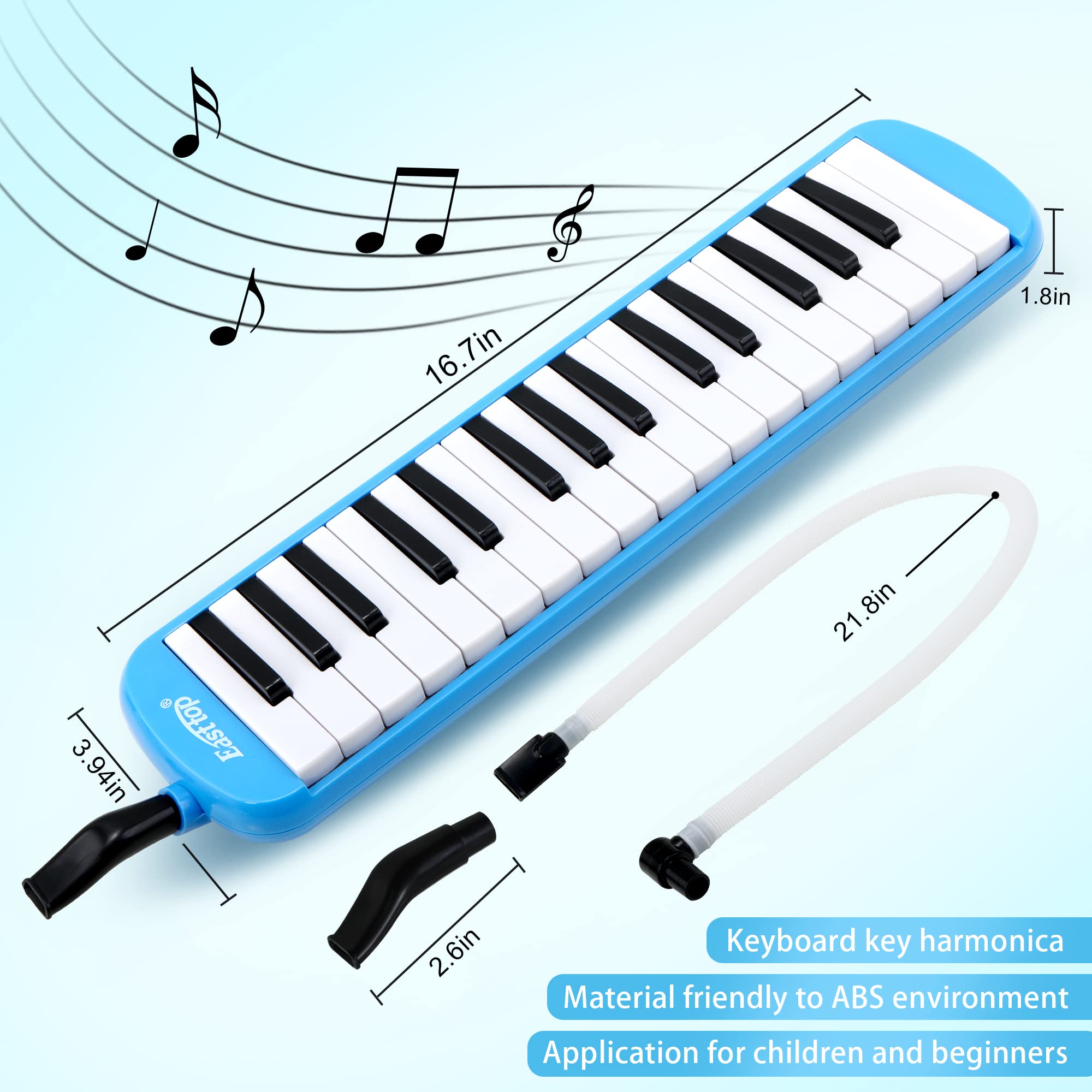 East top 32-Key Melodica, Professional Mouth Melodica Keyboard Organ Melodica Instrument for Adults, Students and Kids, As a gift, Set-Blue