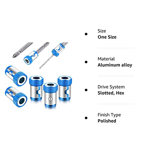 5 Pieces Magnetic Screw Ring Bit Magnetizer Ring Metal Magnetizer Screw, Removable for 1/4 Inch/ 6.35 mm Hex Screwdriver and Power Bits (Blue)