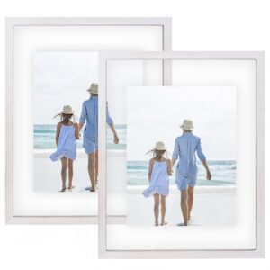 dlquarts 11x14 floating photo picture frame, floating display for photos 8x10, 7x9, 5x7,or full display for 11x14 photos, solid wood, double glass, 2 pack, white