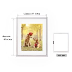 DLQuarts 11x14 Floating Photo Picture Frame, Floating Display for Photos 8x10, 7x9, 5x7,or Full Display for 11x14 Photos, Solid Wood, Double Glass, 2 Pack, White