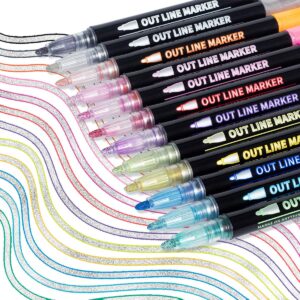 sakeyr super squiggles outline markers shimmer markers set, double line pens for card making paint markers for craft supplies glitter pens for photo album scrapbook teen girls gifts 4-12 years