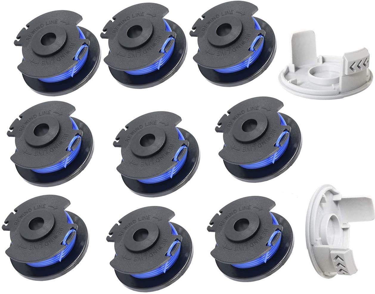 AC14RL3A String Trimmer Replacement Spool Line, 0.065" Autofeed Replacement Spools for Ryobi 18V, 24V, and 40V Cordless Trimmers,for ryobi 0.065 Trimmer line(9 Spool, 2 Cap)