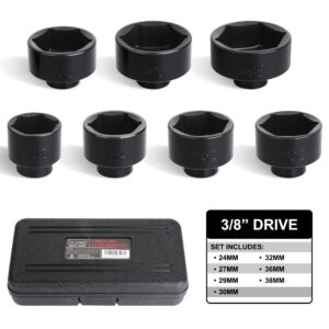 Hromee Fuel Filter Cap Removal Tool and Installer 7 Pieces Low Profile Oil Canister Socket Set 24mm 27mm, 29mm, 30mm, 32mm, 36mm and 38mm