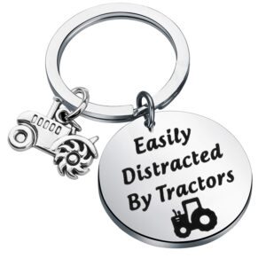 feelmem funny farm tractor gift tractor lover gift easily distracted by tractors keychain farmer gift