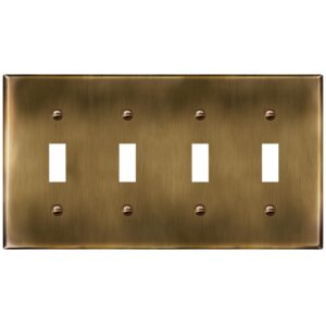 ENERLITES Quad Toggle Light Switch Metal Cover Plate, Stainless Steel Wall Plate, Corrosion Resistant, Standard Size 4-Gang 4.50" x 8.19", Stainless Steel 201, 7714-AB, Antique Brass