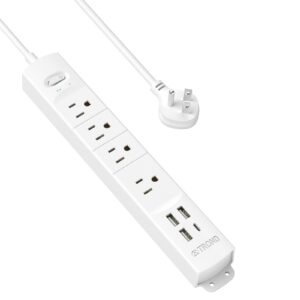 trond surge protector power strip with usb, ultra thin flat plug 3ft extension cord 1625w, 3 usb a & 1 type c, 4 ac outlets 1440j surge protection wall mount for home office dorm room, white
