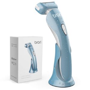 brori electric razor for women - womens shaver bikini trimmer body hair removal for legs and underarms rechargeable wet and dry painless cordless with led light, green