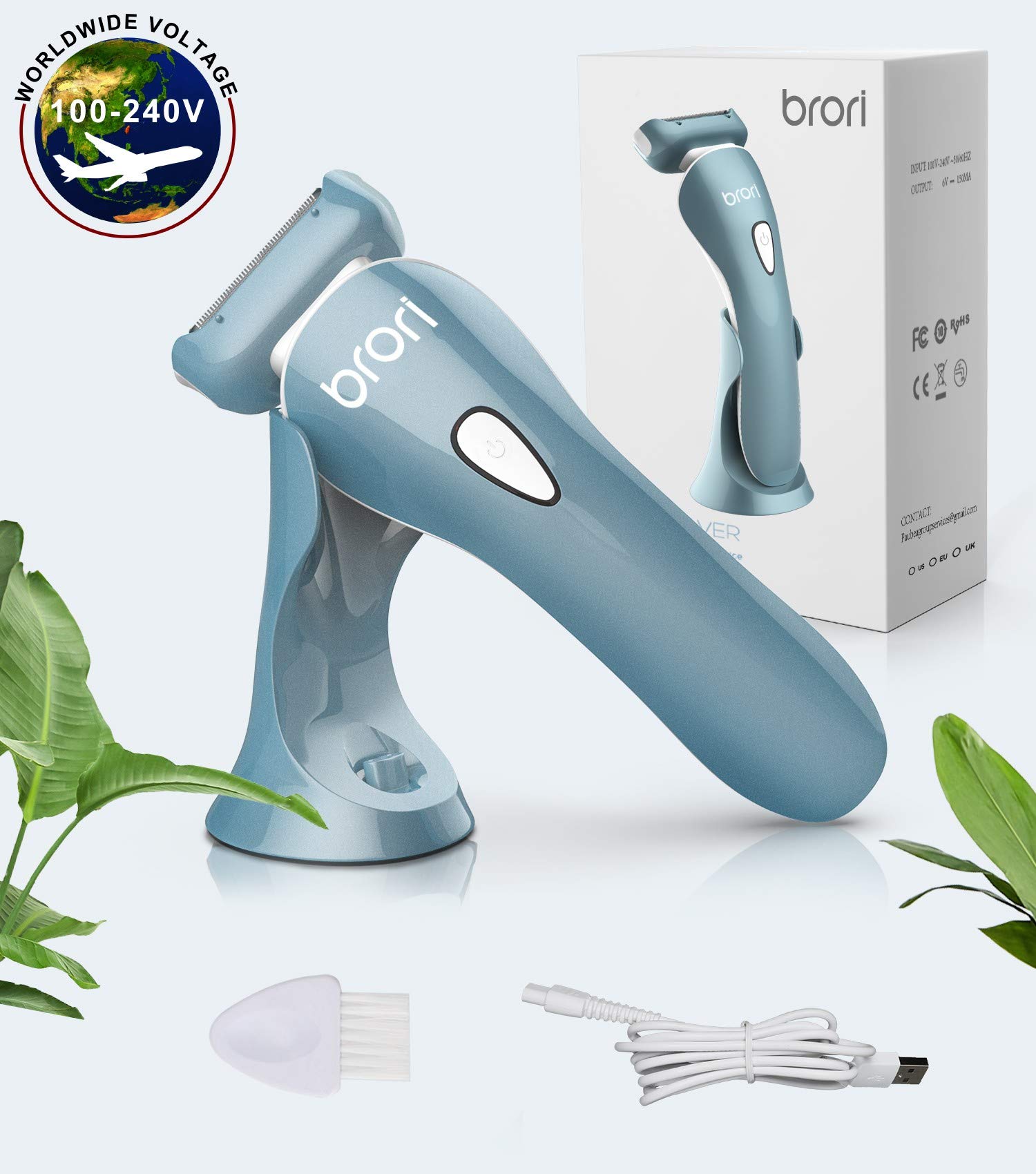 brori Electric Razor for Women - Womens Shaver Bikini Trimmer Body Hair Removal for Legs and Underarms Rechargeable Wet and Dry Painless Cordless with LED Light, Green