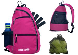 mcett pickleball sling bag – adjustable crossbody backpack for women men – holds pickleballs, paddles, water bottle, gear