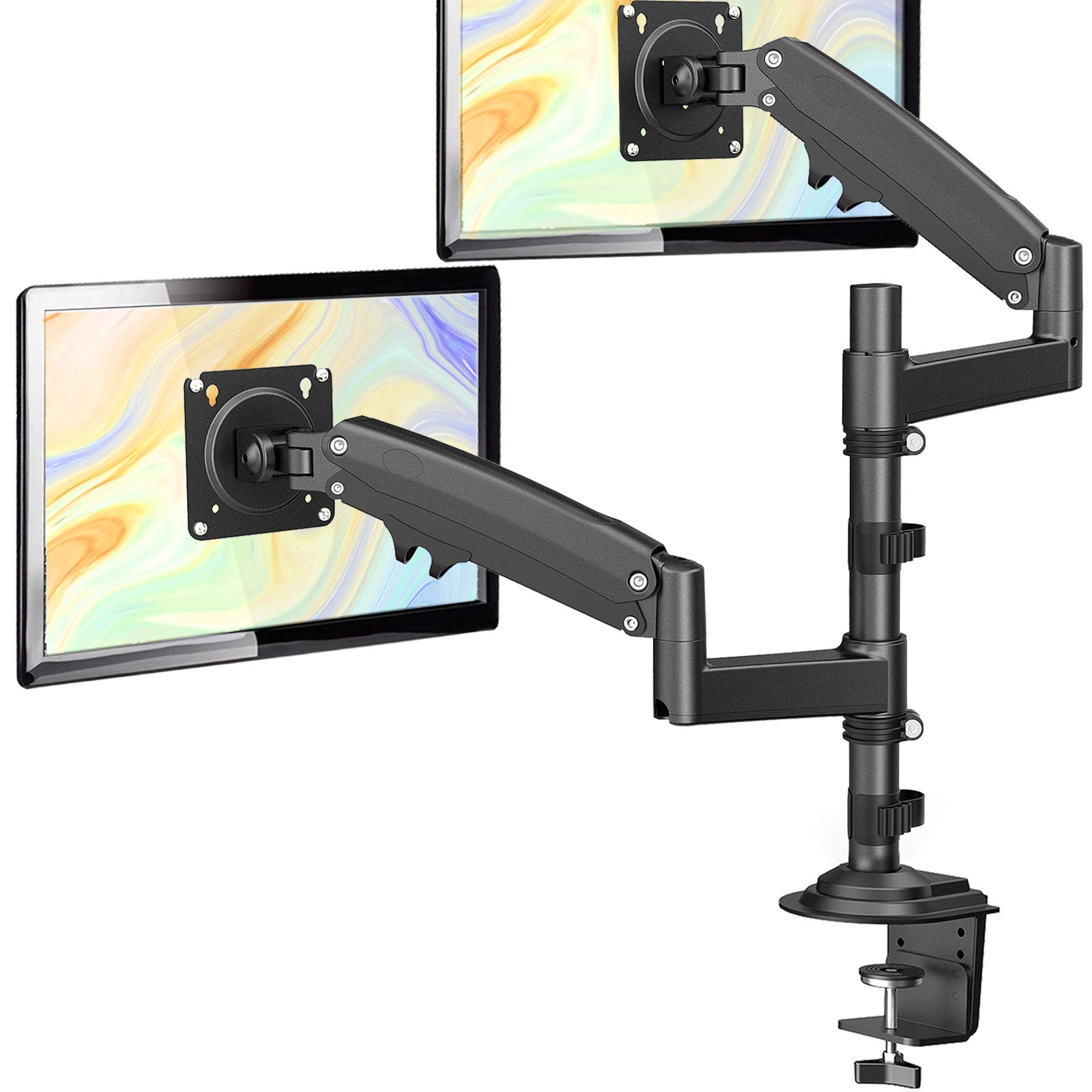 ErGear Dual Monitor Mount Arm 13-32 Inch, Adjustable Gas Spring Monitor Desk Mount Stand, VESA Mount 75/100mm with C Clamp, Grommet Mounting for Most Flat Curved Monitors, Hold up to 26.5lbs