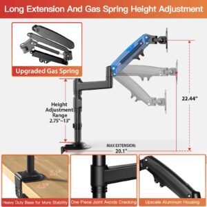 ErGear Dual Monitor Mount Arm 13-32 Inch, Adjustable Gas Spring Monitor Desk Mount Stand, VESA Mount 75/100mm with C Clamp, Grommet Mounting for Most Flat Curved Monitors, Hold up to 26.5lbs